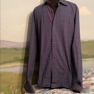 Men’s Bugatchi blue plaid button down shirt